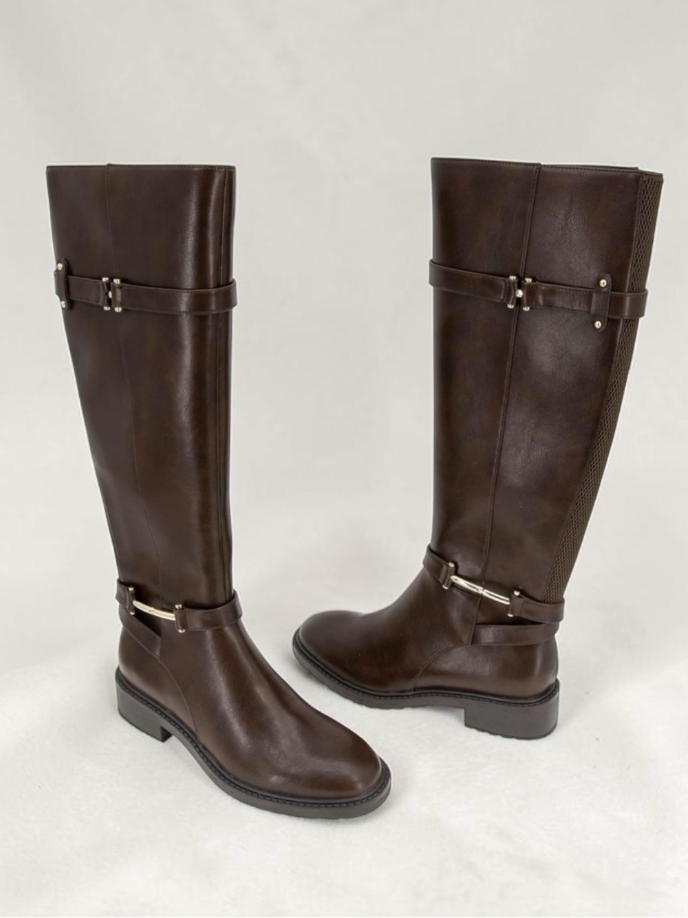 Kenneth Cole Reaction Livie Tall Boots Brown Wide Calf Vegan Riding 9.5